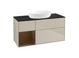 Villeroy und Boch Finion Waschtischunterschrank FA62GNHH 120cm, Abdeckplatte black matt, Regale Walnut Veneer, Sand Matt Lacquer