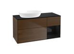 Villeroy und Boch Finion Waschtischunterschrank GA52PHGN 120cm, Abdeckplatte black matt, Emotion, Regale Glossy black lacquer, Walnut veneer