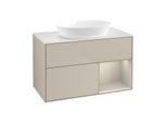 Villeroy und Boch Finion Waschtischunterschrank FA21HHHH 100cm, Abdeckplatte white matt, Regale sand matt lacquer, Sand Matt Lacquer