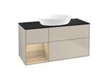 Villeroy und Boch Finion Waschtischunterschrank FA62PCHH 120cm, Abdeckplatte black matt, Regale Oak Veneer, Sand Matt Lacquer