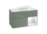 Villeroy und Boch Finion Waschtischunterschrank FA21GFGM 100cm, Abdeckplatte white matt, Regale Glossy white lacquer, Olive Matt Lacquer