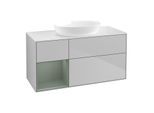 Villeroy und Boch Finion Waschtischunterschrank FA61GMGJ 120cm, Abdeckplatte white matt, Regale Olive matt lacquer, Light grey matt