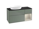 Villeroy und Boch Finion Waschtischunterschrank GA52HHGM 120cm, Abdeckplatte black matt, Emotion, Regale sand matt lacquer, Olive Matt Lacquer