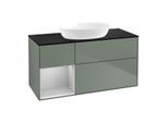 Villeroy und Boch Finion Waschtischunterschrank FA62GJGM 120cm, Abdeckplatte black matt, Regale Light grey matt lacquer, Olive Matt Lacquer