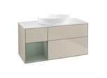 Villeroy und Boch Finion Waschtischunterschrank FA61GMHH 120cm, Abdeckplatte white matt, Regale Olive matt lacquer, Sand Matt Lacquer