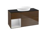 Villeroy und Boch Finion Waschtischunterschrank FA62GJGN 120cm, Abdeckplatte black matt, Regale Light grey matt lacquer, Walnut veneer