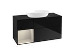 Villeroy und Boch Finion Waschtischunterschrank FA62HHPH 120cm, Abdeckplatte black matt, Regale sand matt lacquer, Glossy Black Lacquer