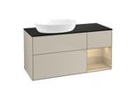 Villeroy und Boch Finion Waschtischunterschrank GA52PCHH 120cm, Abdeckplatte black matt, Emotion, Regale Oak Veneer, Sand Matt Lacquer