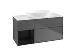Villeroy und Boch Finion Waschtischunterschrank FA61PHGK 120cm, Abdeckplatte white matt, Regale Glossy black lacquer, Anthracite matt