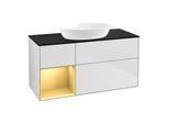 Villeroy und Boch Finion Waschtischunterschrank FA62HFMT 120cm, Abdeckplatte black matt, Regale Gold matt lacquer, White matt lacquer