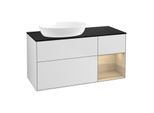 Villeroy und Boch Finion Waschtischunterschrank GA52PCMT 120cm, Abdeckplatte black matt, Emotion, Regale Oak Veneer, White matt lacquer