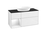 Villeroy und Boch Finion Waschtischunterschrank GA62GFGF 120cm, Abdeckplatte black matt, Emotion, Regale Glossy white lacquer, Glossy white lacquer