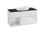 Villeroy und Boch Finion Waschtischunterschrank FA62GJMT 120cm, Abdeckplatte black matt, Regale Light grey matt lacquer, White matt lacquer