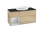 Villeroy und Boch Finion Waschtischunterschrank GA62GJPC 120cm, Abdeckplatte black matt, Emotion, Regale Light grey matt lacquer, Oak Veneer
