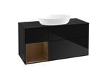 Villeroy und Boch Finion Waschtischunterschrank FA62GNPH 120cm, Abdeckplatte black matt, Regale Walnut Veneer, Glossy Black Lacquer