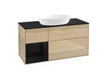Villeroy und Boch Finion Waschtischunterschrank FA62PHPC 120cm, Abdeckplatte black matt, Regale Glossy black lacquer, Oak Veneer