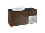 Villeroy und Boch Finion Waschtischunterschrank GA52GJGN 120cm, Abdeckplatte black matt, Emotion, Regale Light grey matt lacquer, Walnut veneer