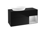 Villeroy und Boch Finion Waschtischunterschrank GA52GJPH 120cm, Abdeckplatte black matt, Emotion, Regale Light grey matt lacquer, Glossy Black Lacquer