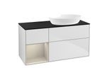 Villeroy und Boch Finion Waschtischunterschrank FA42HHMT 120cm, Abdeckplatte black matt, Regale sand matt lacquer, White matt lacquer