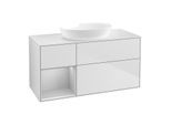 Villeroy und Boch Finion Waschtischunterschrank FA61GJMT 120cm, Abdeckplatte white matt, Regale Light grey matt lacquer, White matt lacquer