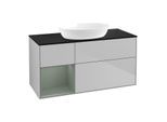 Villeroy und Boch Finion Waschtischunterschrank GA62GMGJ 120cm, Abdeckplatte black matt, Emotion, Regale Olive matt lacquer, Light grey matt