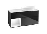 Villeroy und Boch Finion Waschtischunterschrank FA41GFPD 120cm, Abdeckplatte white matt, Regale Glossy white lacquer, Black matt lacquer
