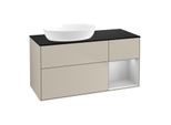 Villeroy und Boch Finion Waschtischunterschrank GA52GJHH 120cm, Abdeckplatte black matt, Emotion, Regale Light grey matt lacquer, Sand Matt Lacquer