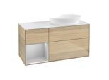 Villeroy und Boch Finion Waschtischunterschrank FA41GJPC 120cm, Abdeckplatte white matt, Regale Light grey matt lacquer, Oak Veneer
