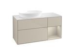 Villeroy und Boch Finion Waschtischunterschrank FA51HHHH 120cm, Abdeckplatte white matt, Regale sand matt lacquer, Sand Matt Lacquer