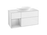 Villeroy und Boch Finion Waschtischunterschrank GA61GJGF 120cm, Abdeckplatte white matt, Emotion, Regale Light grey matt lacquer, Glossy white lacquer