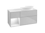 Villeroy und Boch Finion Waschtischunterschrank FA41GFGJ 120cm, Abdeckplatte white matt, Regale Glossy white lacquer, Light grey matt