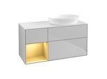 Villeroy und Boch Finion Waschtischunterschrank GA41HFGJ 120cm, Abdeckplatte white matt, Emotion, Regale Gold matt lacquer, Light grey matt
