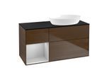 Villeroy und Boch Finion Waschtischunterschrank GA42GJGN 120cm, Abdeckplatte black matt, Emotion, Regale Light grey matt lacquer, Walnut veneer
