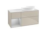 Villeroy und Boch Finion Waschtischunterschrank FA41GJHH 120cm, Abdeckplatte white matt, Regale Light grey matt lacquer, Sand Matt Lacquer