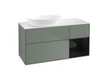 Villeroy und Boch Finion Waschtischunterschrank FA51PHGM 120cm, Abdeckplatte white matt, Regale Glossy black lacquer, Olive Matt Lacquer