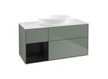 Villeroy und Boch Finion Waschtischunterschrank GA61PHGM 120cm, Abdeckplatte white matt, Emotion, Regale Glossy black lacquer, Olive Matt Lacquer