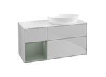 Villeroy und Boch Finion Waschtischunterschrank FA41GMGJ 120cm, Abdeckplatte white matt, Regale Olive matt lacquer, Light grey matt