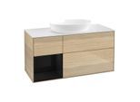 Villeroy und Boch Finion Waschtischunterschrank GA61PHPC 120cm, Abdeckplatte white matt, Emotion, Regale Glossy black lacquer, Oak Veneer
