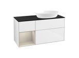 Villeroy und Boch Finion Waschtischunterschrank GA42HHGF 120cm, Abdeckplatte black matt, Emotion, Regale sand matt lacquer, Glossy white lacquer
