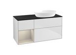 Villeroy und Boch Finion Waschtischunterschrank GA42HHMT 120cm, Abdeckplatte black matt, Emotion, Regale sand matt lacquer, White matt lacquer