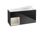 Villeroy und Boch Finion Waschtischunterschrank GA41HHPD 120cm, Abdeckplatte white matt, Emotion, Regale sand matt lacquer, Black matt lacquer