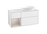 Villeroy und Boch Finion Waschtischunterschrank GA41HHGF 120cm, Abdeckplatte white matt, Emotion, Regale sand matt lacquer, Glossy white lacquer