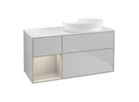 Villeroy und Boch Finion Waschtischunterschrank FA41HHGJ 120cm, Abdeckplatte white matt, Regale sand matt lacquer, Light grey matt