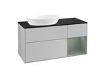 Villeroy und Boch Finion Waschtischunterschrank FA52GMGJ 120cm, Abdeckplatte black matt, Regale Olive matt lacquer, Light grey matt