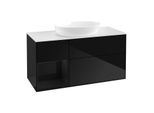 Villeroy und Boch Finion Waschtischunterschrank GA61PHPH 120cm, Abdeckplatte white matt, Emotion, Regale Glossy black lacquer, Glossy Black Lacquer