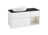 Villeroy und Boch Finion Waschtischunterschrank FA52HHGF 120cm, Abdeckplatte black matt, Regale sand matt lacquer, Glossy white lacquer