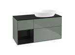 Villeroy und Boch Finion Waschtischunterschrank FA42PHGM 120cm, Abdeckplatte black matt, Regale Glossy black lacquer, Olive Matt Lacquer