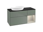 Villeroy und Boch Finion Waschtischunterschrank FA52HHGM 120cm, Abdeckplatte black matt, Regale sand matt lacquer, Olive Matt Lacquer