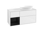 Villeroy und Boch Finion Waschtischunterschrank FA41PHGF 120cm, Abdeckplatte white matt, Regale Glossy black lacquer, Glossy white lacquer