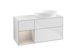 Villeroy und Boch Finion Waschtischunterschrank GA41HHMT 120cm, Abdeckplatte white matt, Emotion, Regale sand matt lacquer, White matt lacquer